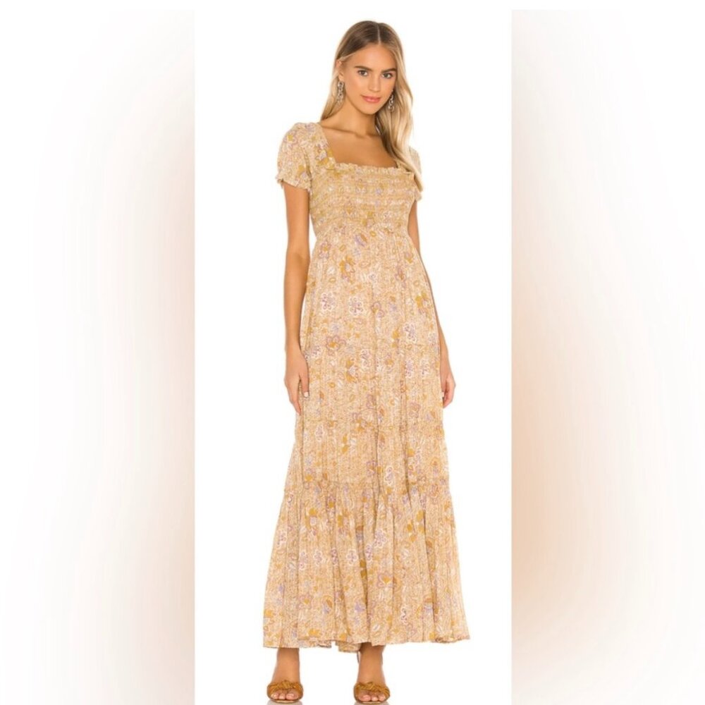 Free People Yellow Floral Smocked Maxi Dress